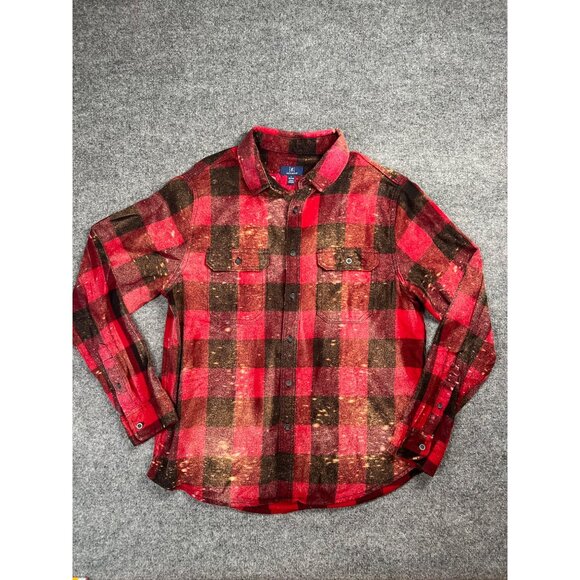 Iowa State Cyclones L Red Plaid Button-Up Flannel Shirt bleached cozy fall - Picture 2 of 7